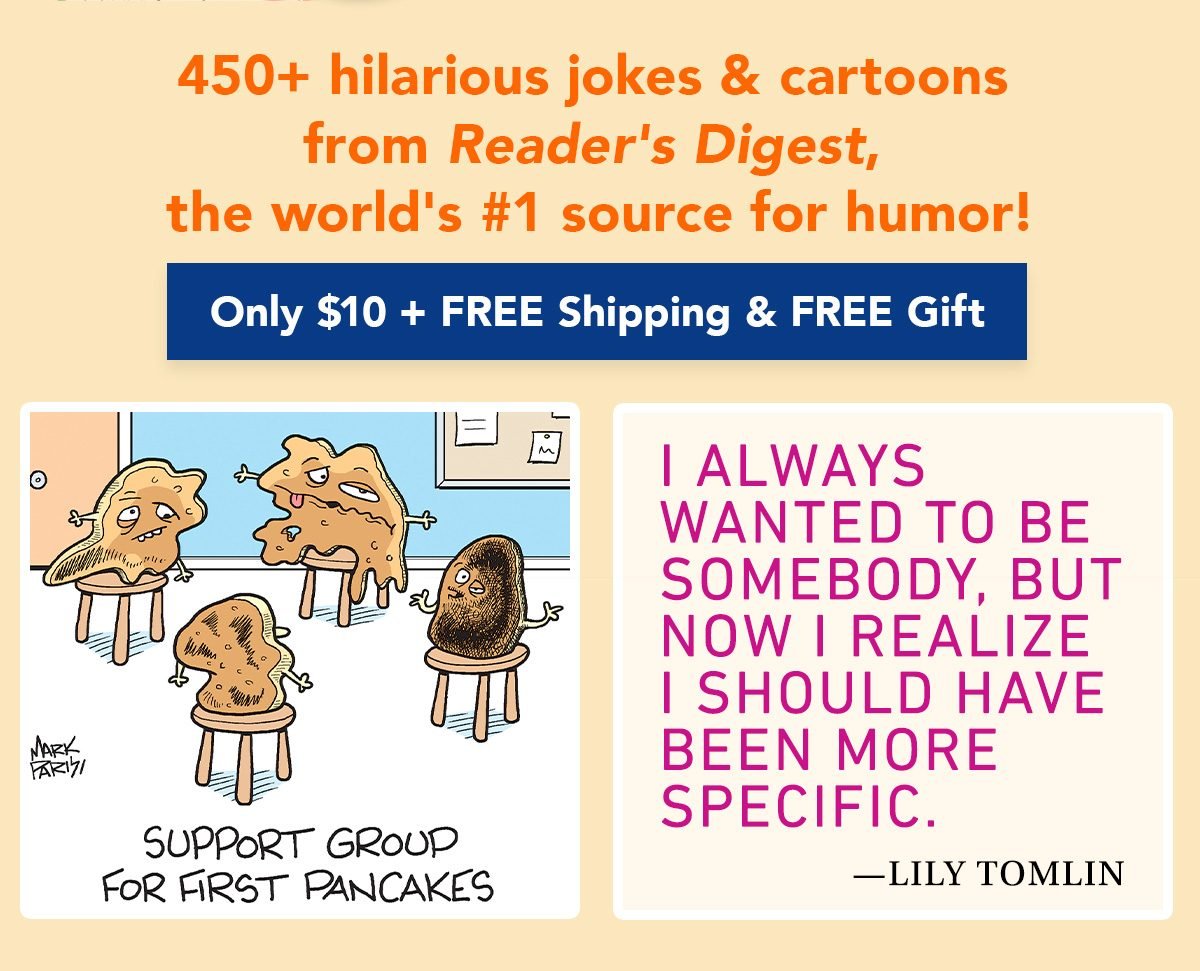 450+ hilarious jokes & cartoons from Reader's Digest. Only $10 + FREE Shipping & FREE Gift