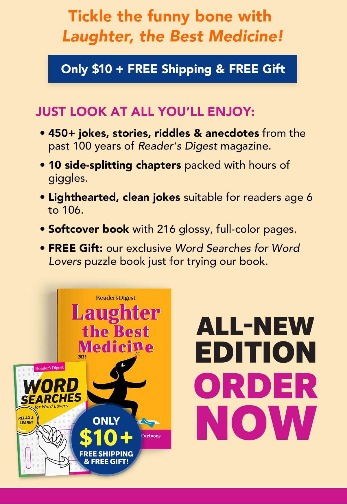 Tickle the funny bone with Laughter, the Best Medicine! ONLY $10 + FREE SHIPPING and a FREE Gift