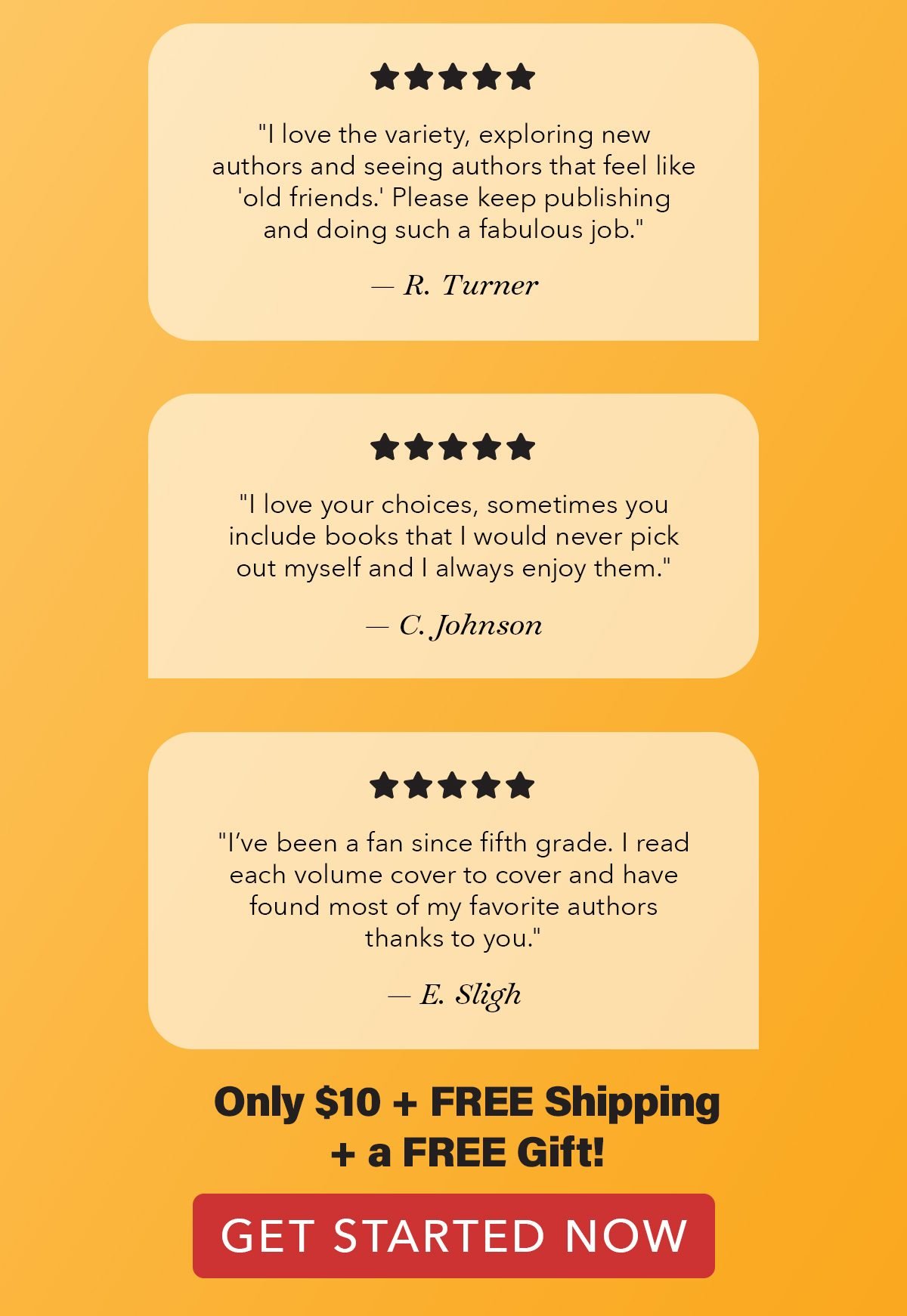Get Fiction Favorites for ONLY $10 + FREE Shipping + a FREE Gift! - GET STARTED NOW