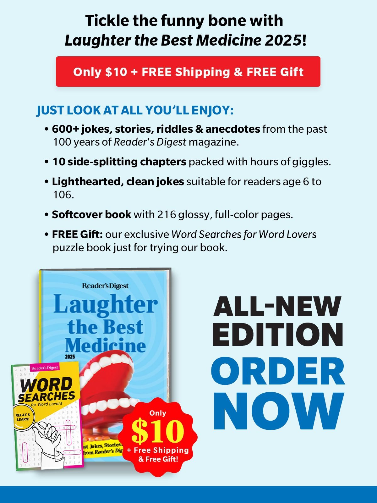 Tickle the funny bone with Laughter the Best Medicine! ONLY $10 + FREE SHIPPING + FREE GIFT!