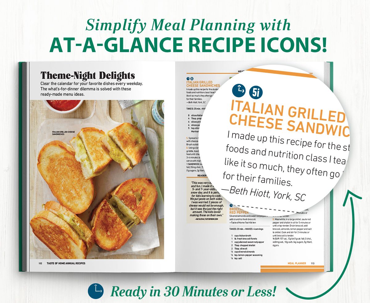 Simplify meal planning with AT-A-GLANCE RECIPE ICONS! Ready in 30 Minutes or Less!