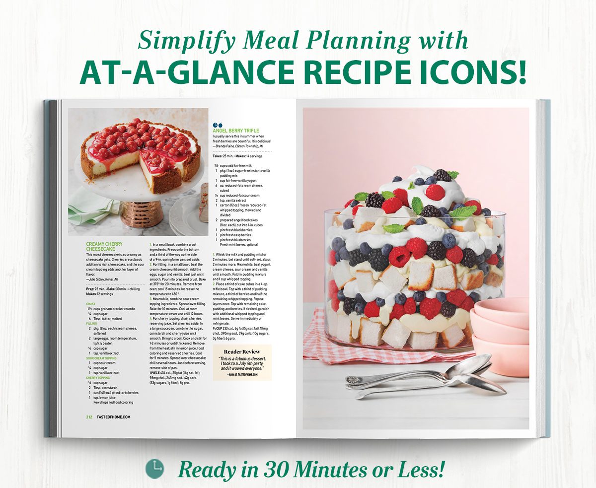 Simplify meal planning with AT-A-GLANCE RECIPE ICONS! Ready in 30 Minutes or Less!