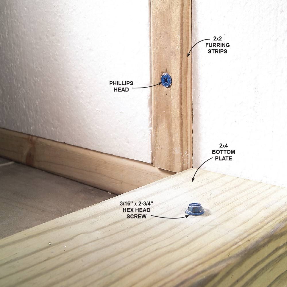 Concrete screw heads drilled into wood and through concrete | Construction Pro Tips