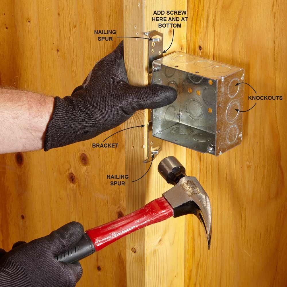 nailing a box into a framing stud